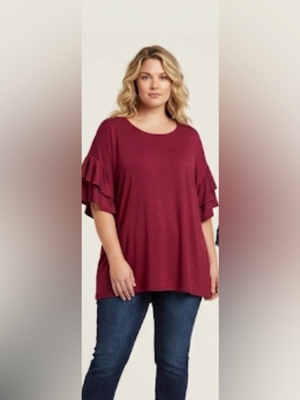 Aisles of Style Plus Ruffle Sleeve Tunic Top - Burgundy NWT SIZE 4X